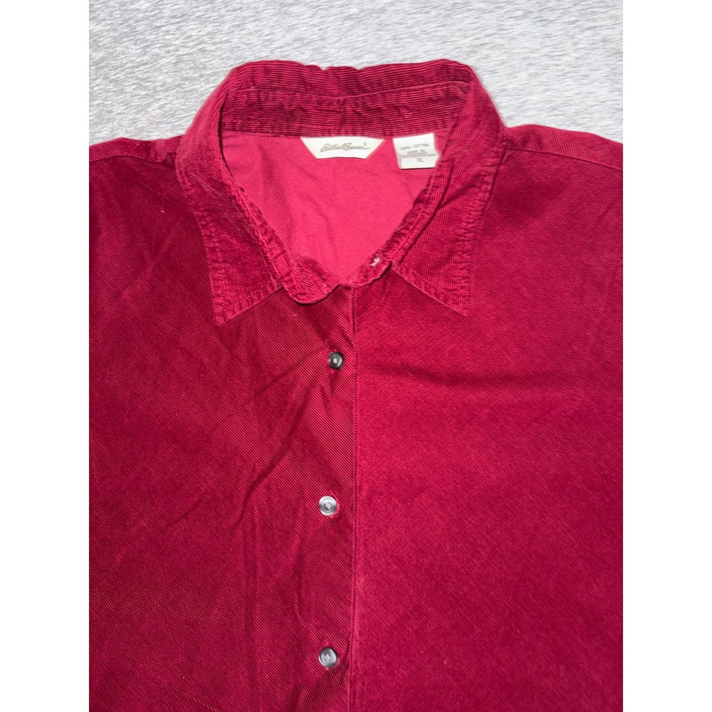 Eddie Bauer Womens Burgundy Corduroy Shirt Button Up Vintage Cabincore Size XL